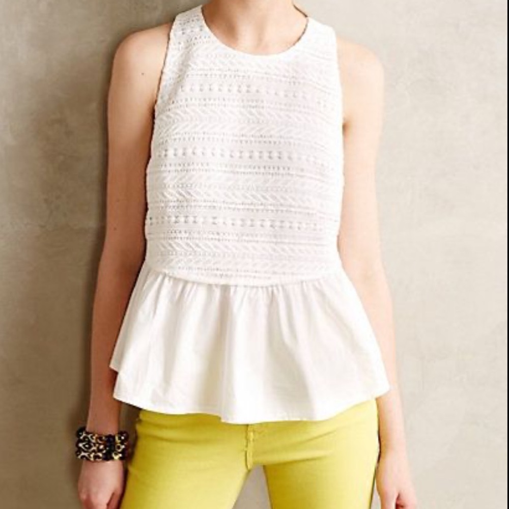 Anthropologie White Lace + Cotton Layered Tank